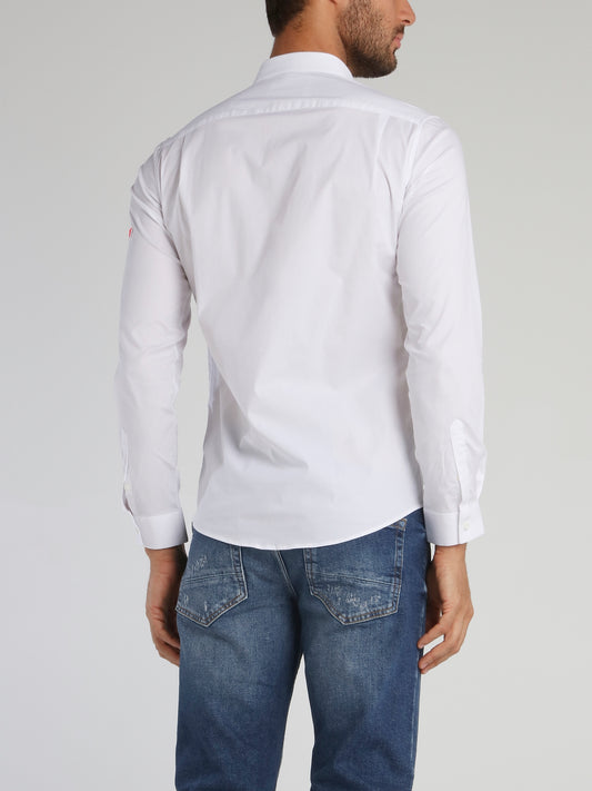White Logo Patched Long Sleeve Shirt