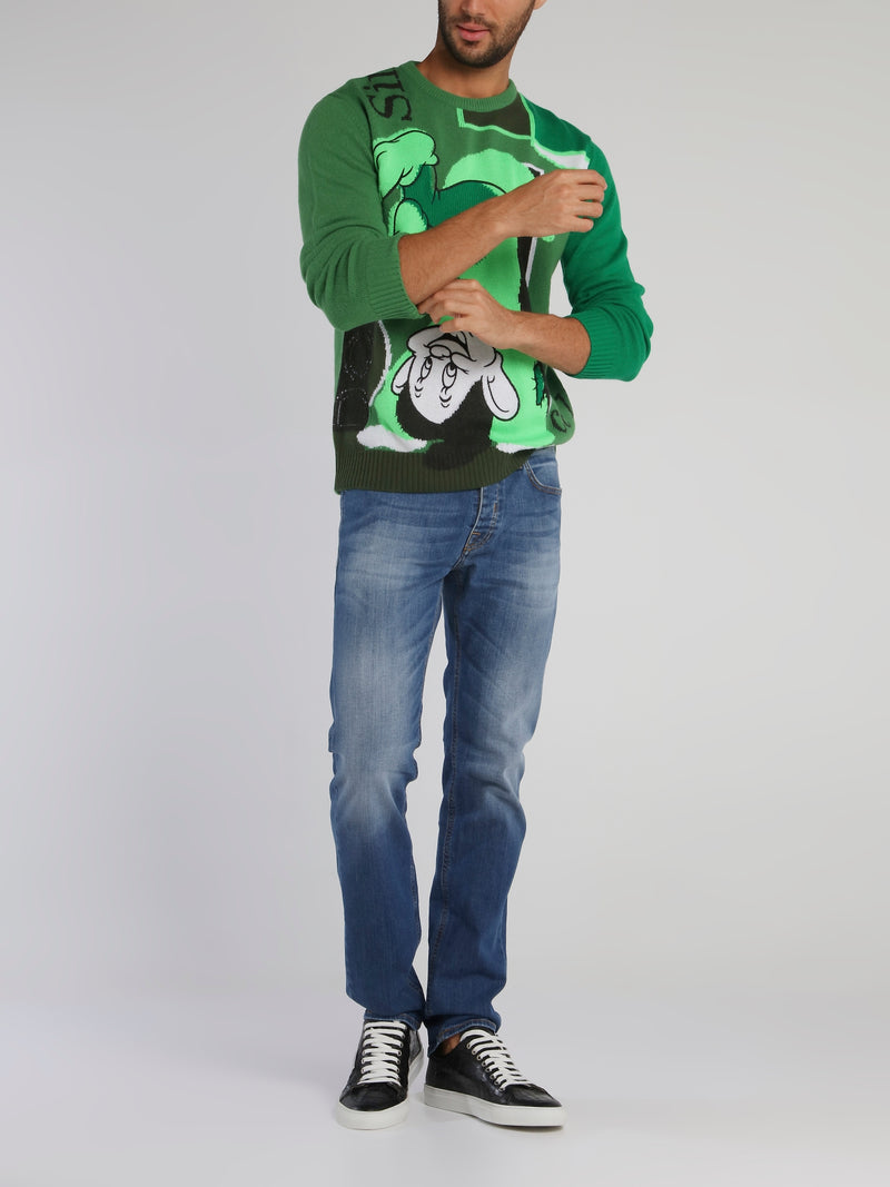 Green Disney Dopey Knitted Sweater