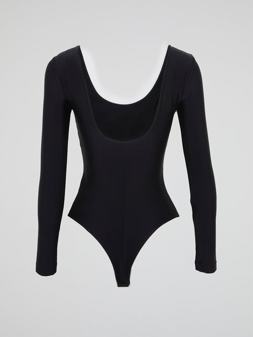 Black Long Sleeve Logo Bodysuit