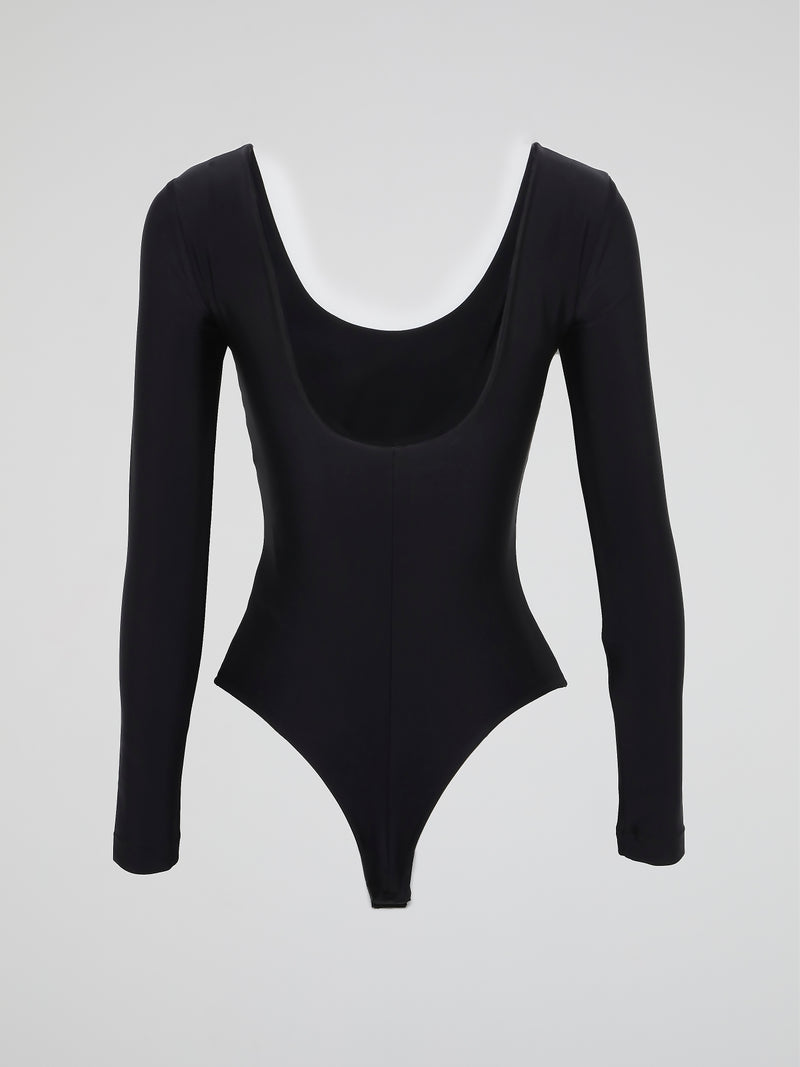 Black Long Sleeve Logo Bodysuit