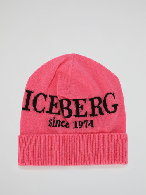 Pink Logo Cashmere Knitted Beanie