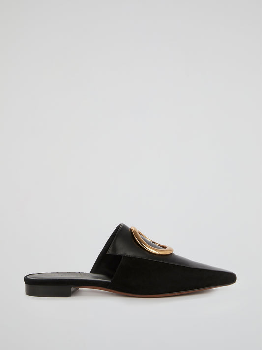 Phaius Black Leather Ring Mules