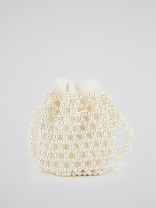 White Pearl Embellished Bucket Bag
