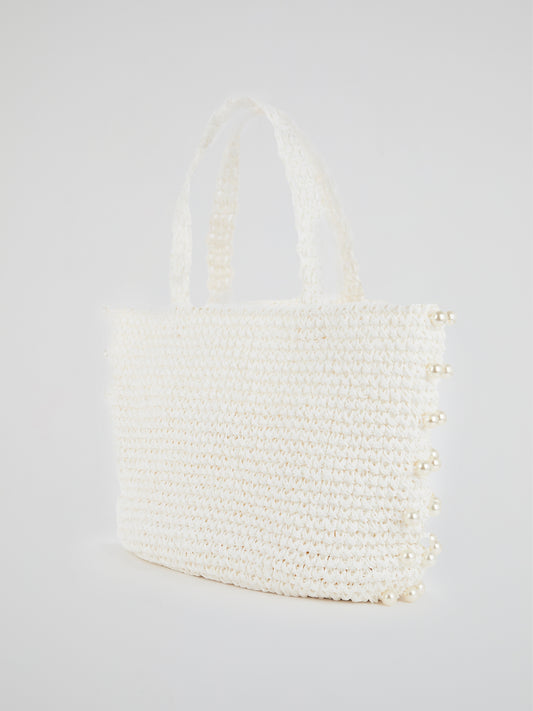 White Malibu Pearl Embellished Beach Bag