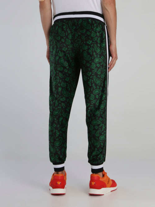 Green Paisley Print Track Pants