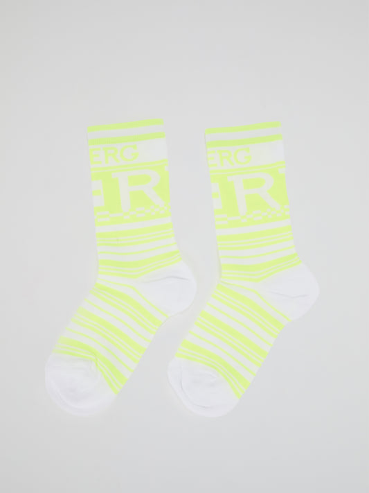 Neon Yellow Logo Striped Crew Socks