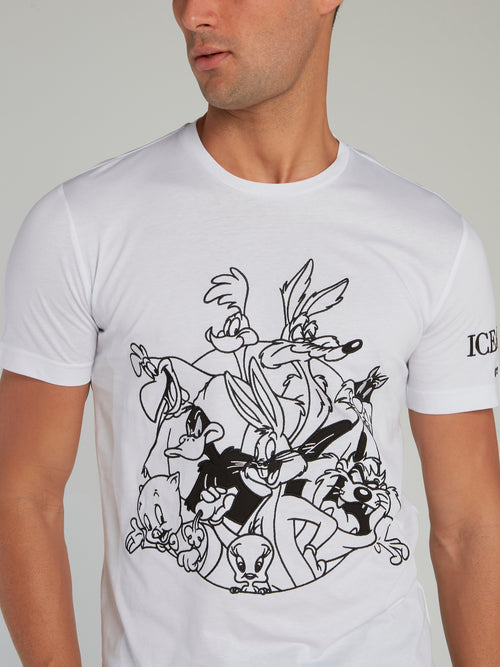 Looney Tunes White Contrast Embroidered T-Shirt