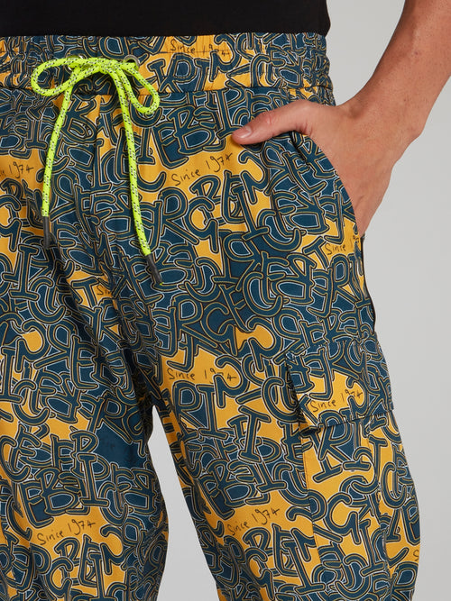Jacquard Print Cuffed Cargo Pants