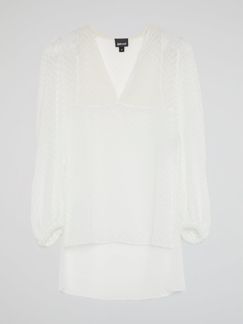 White High-Low Chevron Blouse