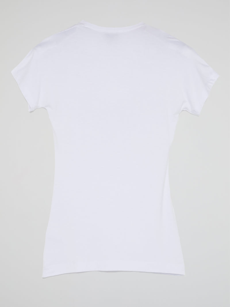 White Printed Scoop Neck T-Shirt