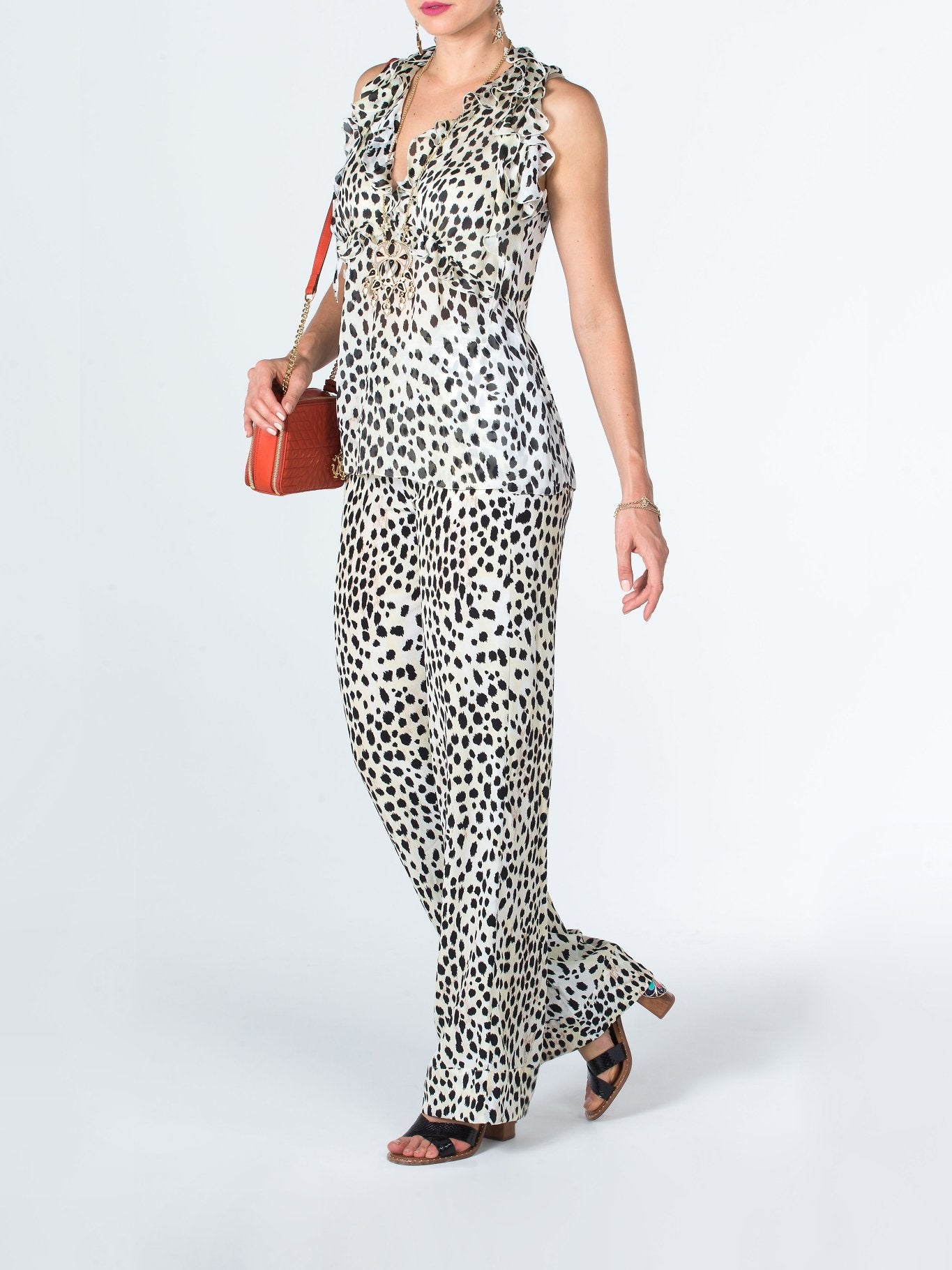 Шифоновый топ с оборками и анималистическим принтом