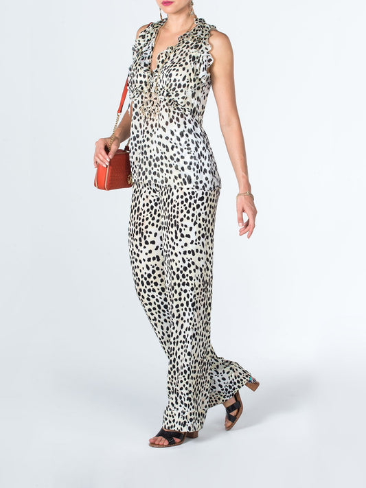 Шифоновый топ с оборками и анималистическим принтом