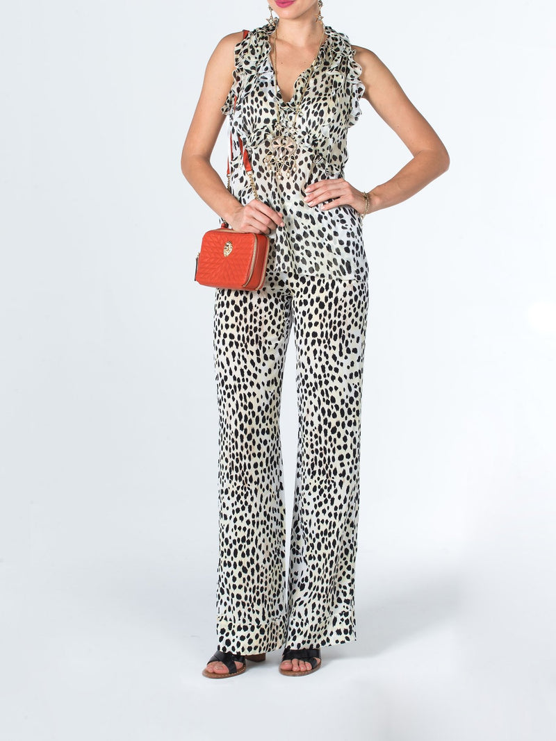 Шифоновый топ с оборками и анималистическим принтом