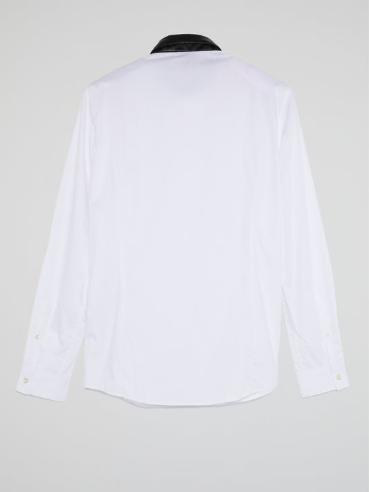 White Leather Collar Shirt