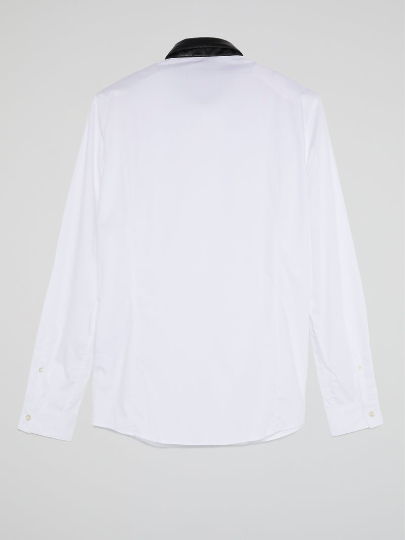 White Leather Collar Shirt