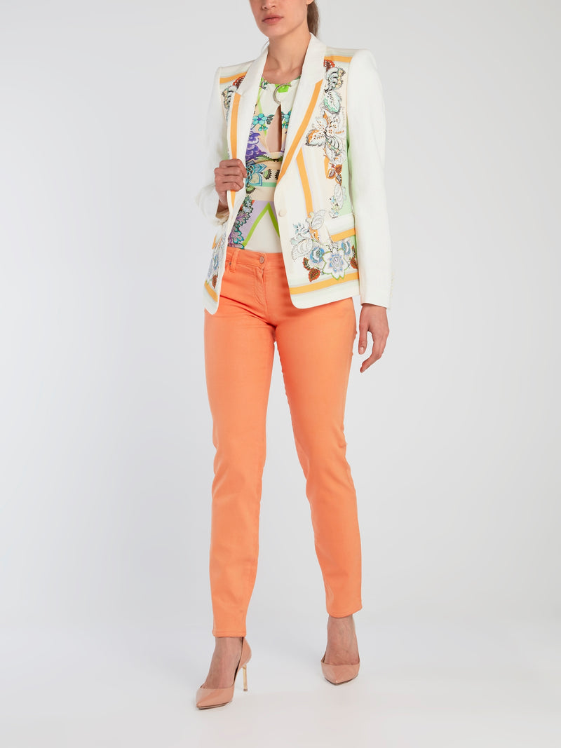 White Floral Print Blazer