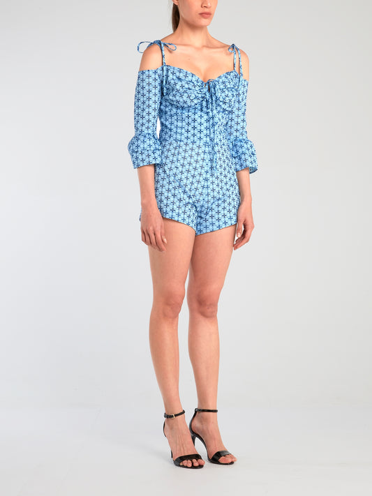 Blue Cold Shoulder Romper