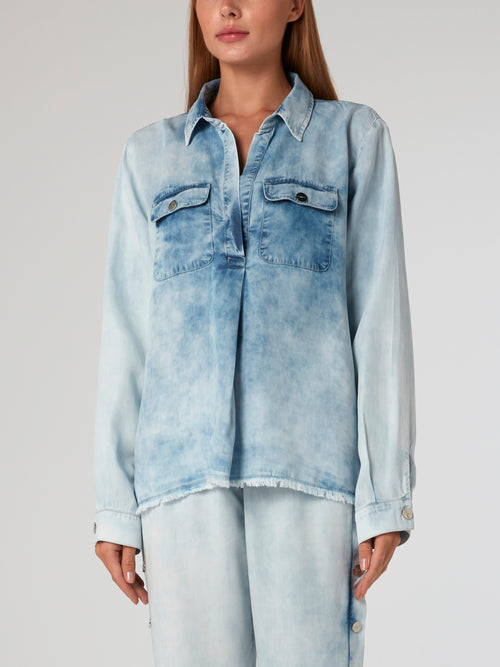 Acid Wash Frayed Tencel Shirt