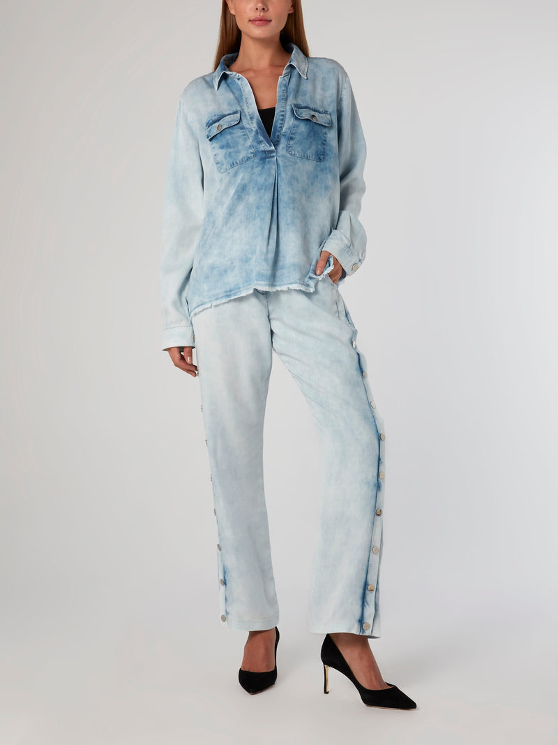 Acid Wash Frayed Tencel Shirt