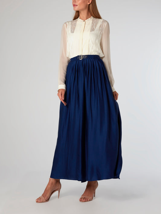 Navy Belted Viscose Skirt
