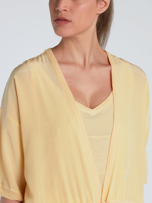 Yellow Half Sleeve Silk Cardigan