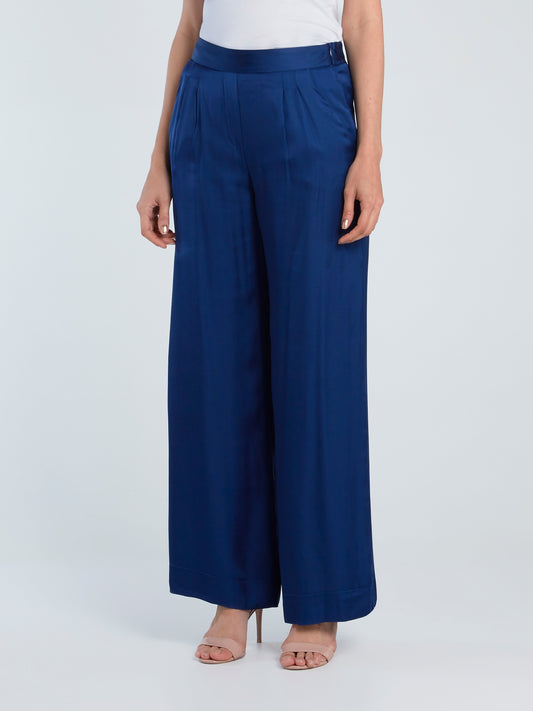 Navy Wide-Leg Viscose Pants