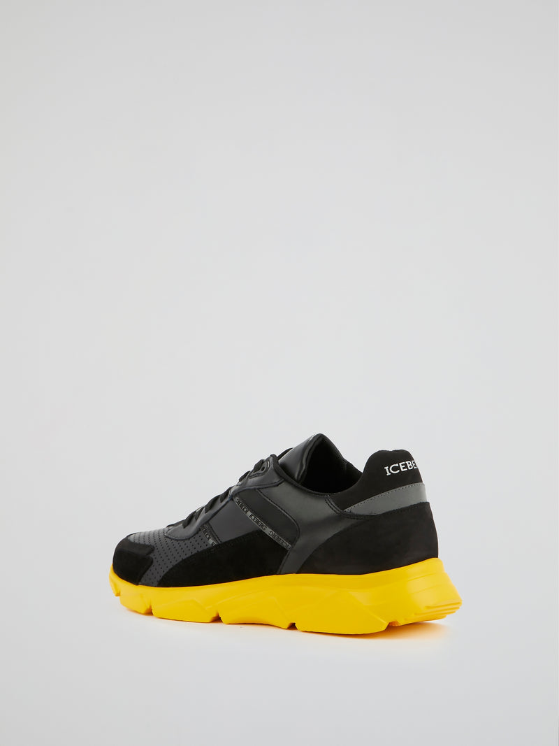 Black Contrast Sole Perforated Sneakers
