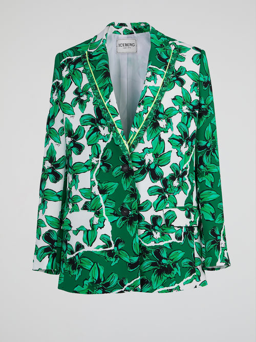 Green Floral Print Blazer