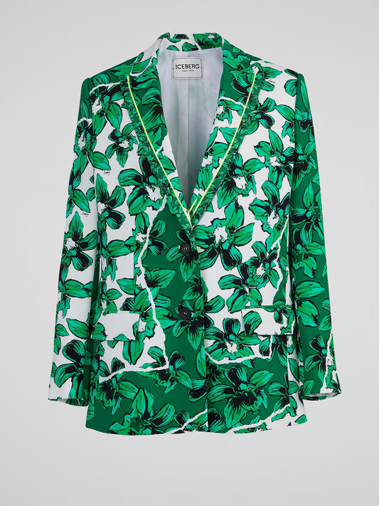 Green Floral Print Blazer