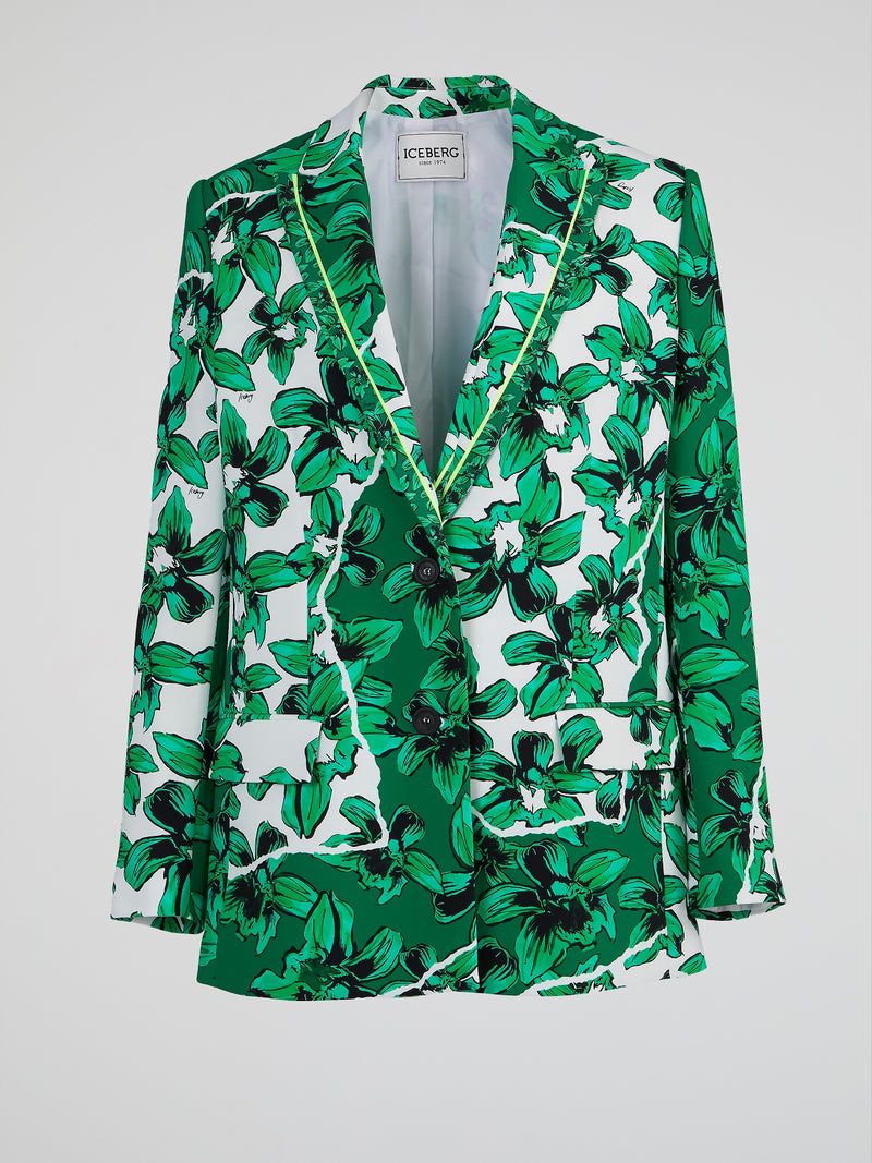 Green Floral Print Blazer