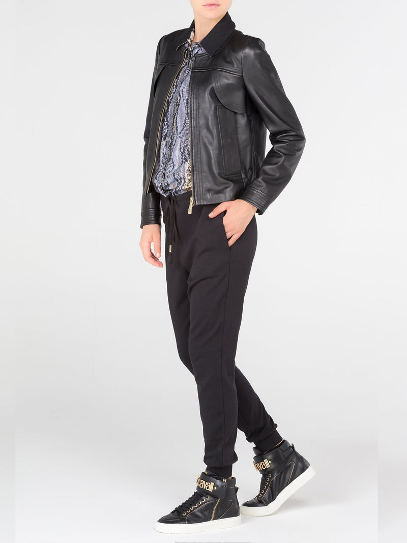 Черный комбинезон со вставкой с эффектом змеиной кожи