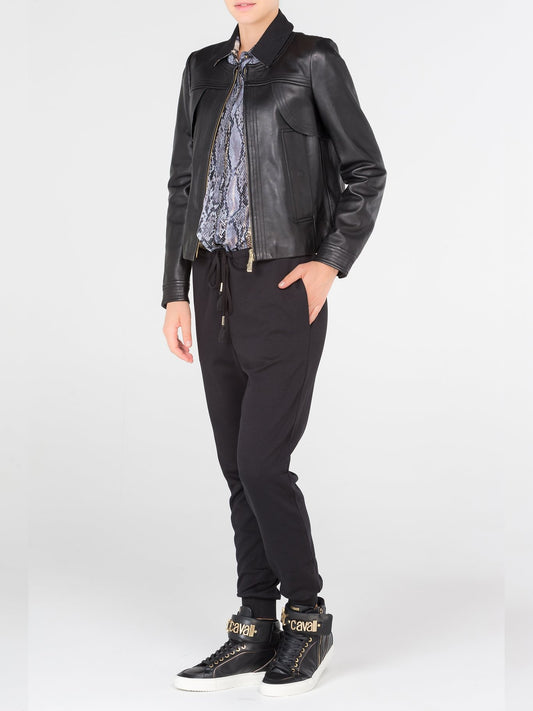 Черный комбинезон со вставкой с эффектом змеиной кожи