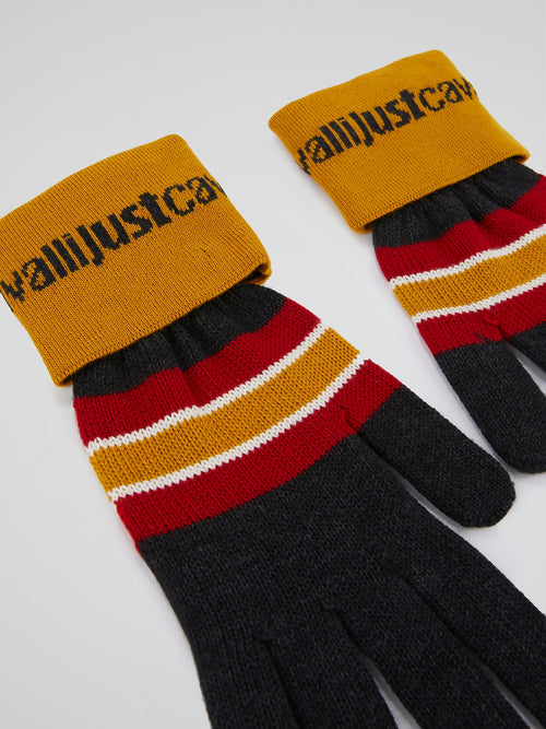 Colour Block Striped Knitted Gloves
