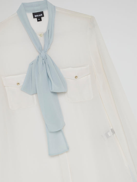 White Bow Tie Blouse