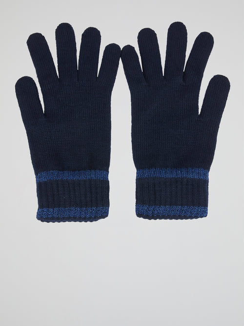 Navy Ribbed Gloves