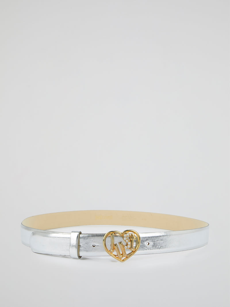 Silver Metallic Heart Buckle Belt