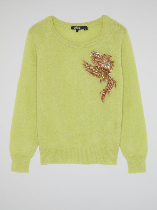 Green Embellished Knit Sweater