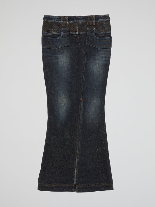 Glittered Denim Trumpet Skirt
