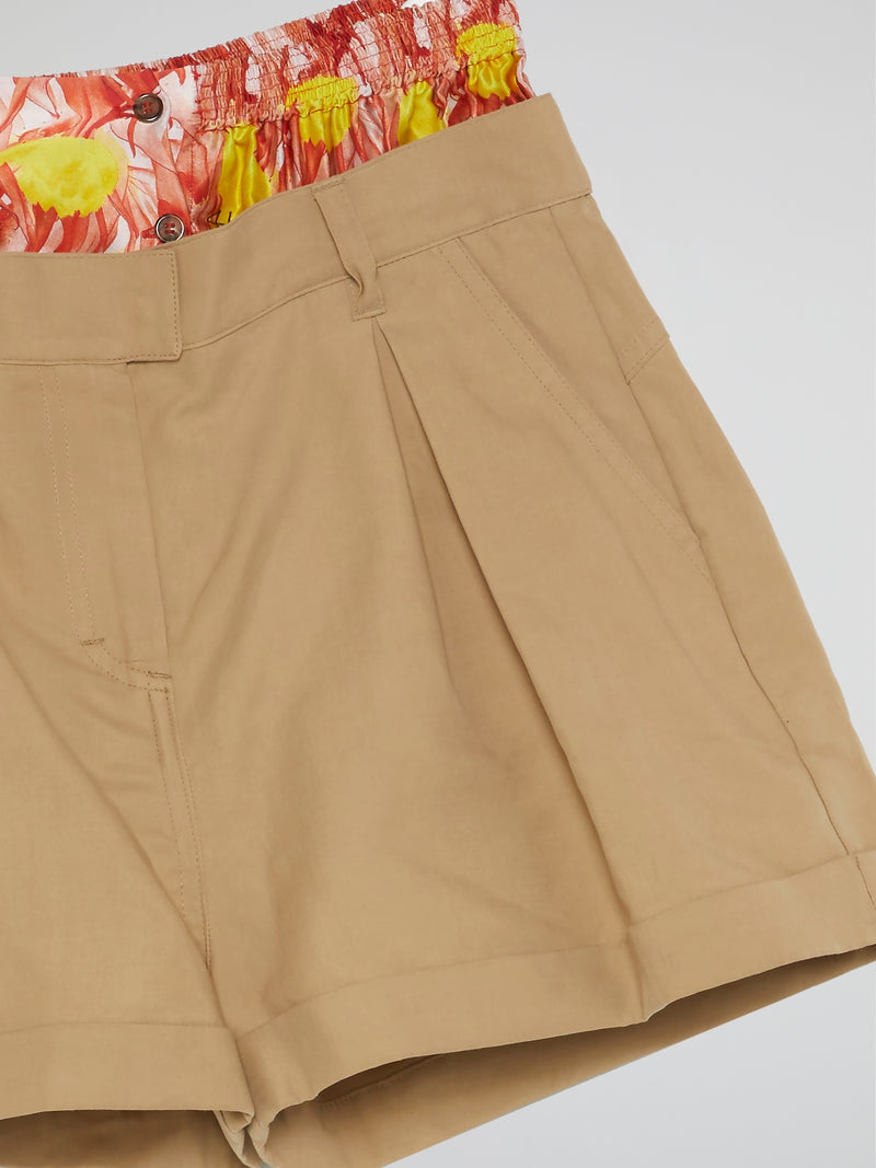 Brown Contrast Waist Shorts
