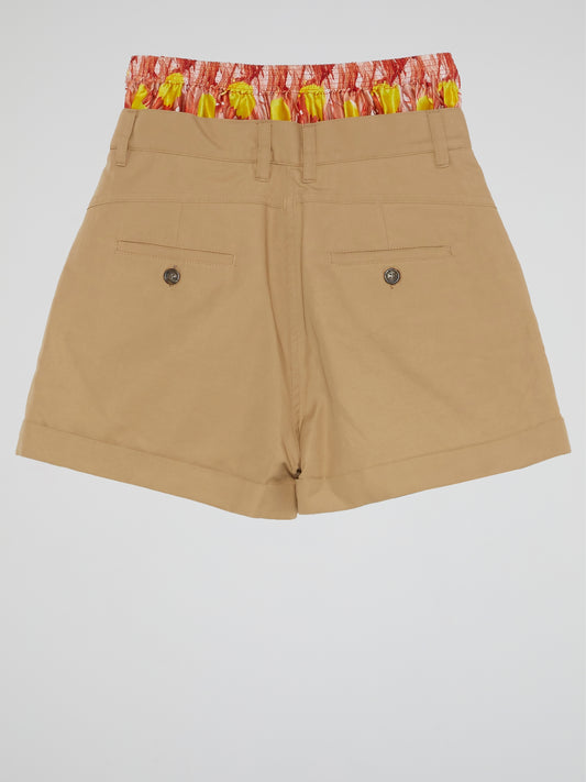 Brown Contrast Waist Shorts