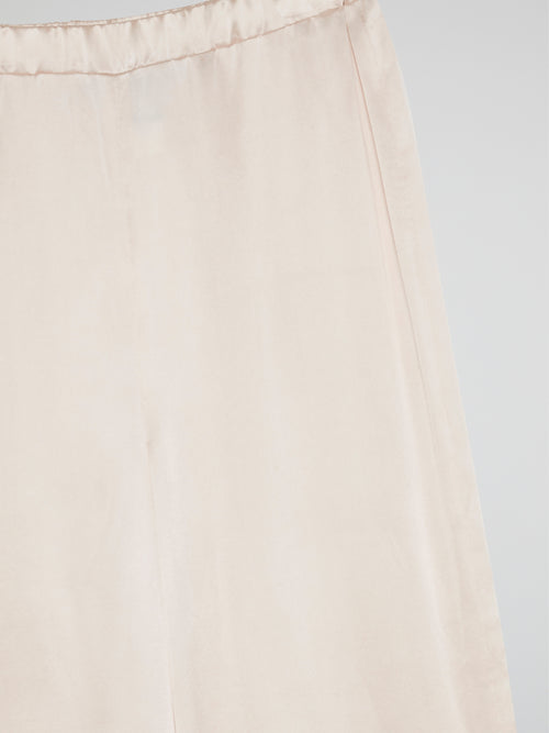 White Elastic Waist Palazzo Pants