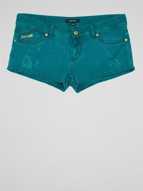 Teal Distressed Shorts