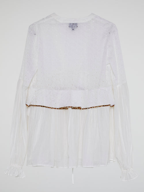 White Lace-Up Flounce Blouse