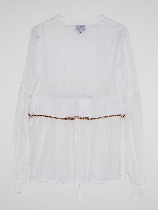 White Lace-Up Flounce Blouse
