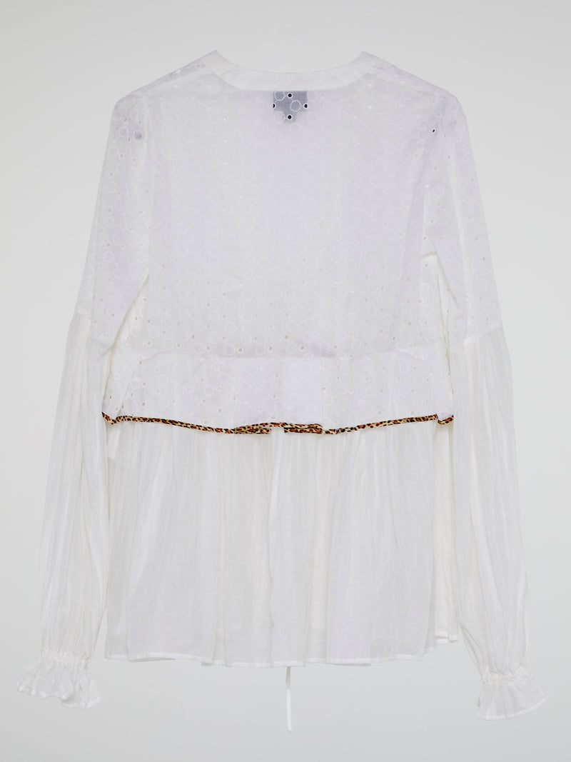 White Lace-Up Flounce Blouse