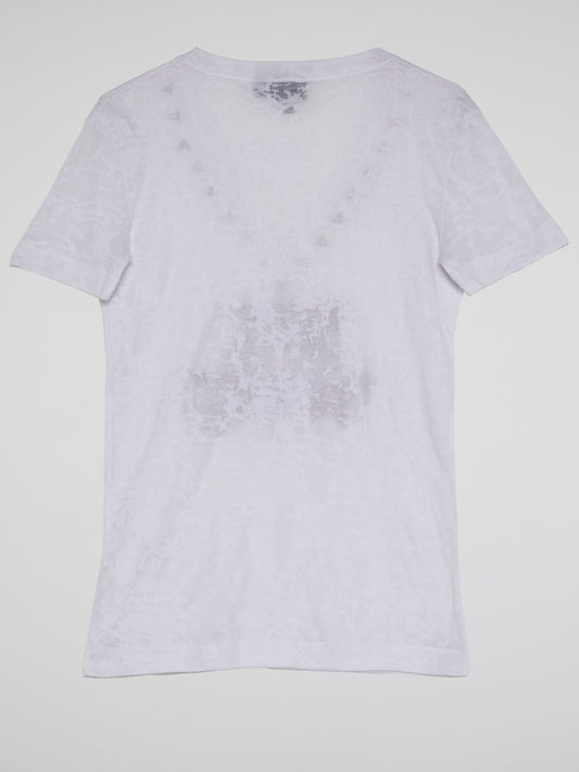 White Embellished V-Neck T-Shirt