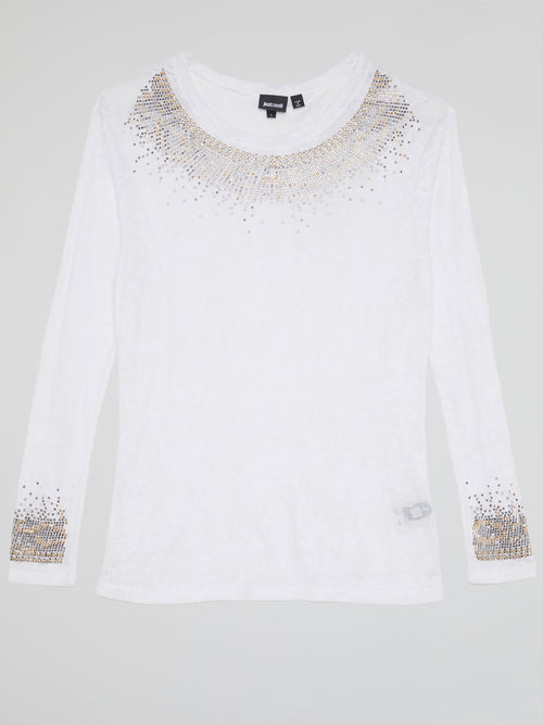 White Studded Long Sleeve Top