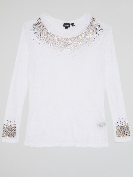 White Studded Long Sleeve Top