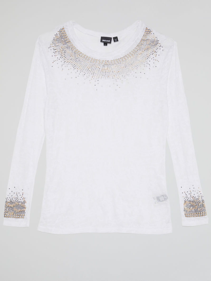 White Studded Long Sleeve Top