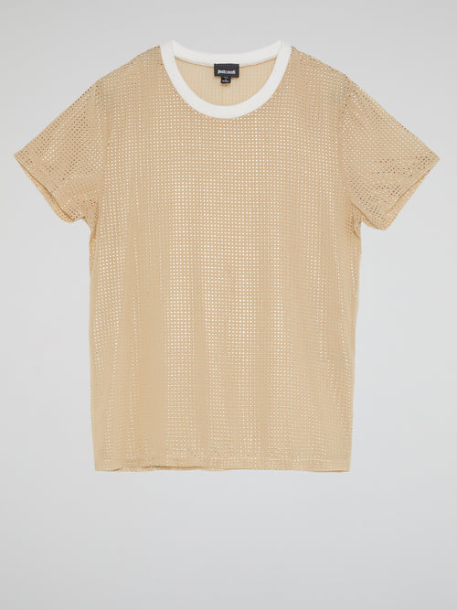 Beige Studded Crewneck T-Shirt